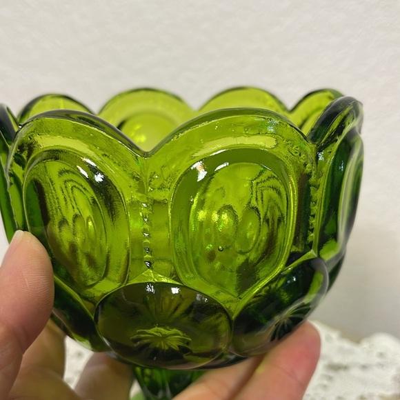 Vintage LE Smith Moon & Stars Green Footed Pedestal Candy Dish With Lid - Picture 4 of 9